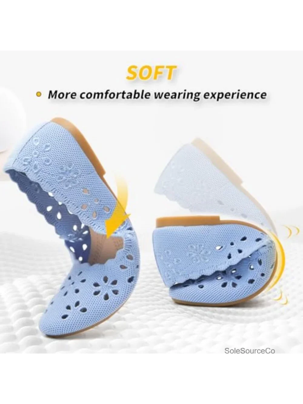 Women's Ballet Flats with Flower Eyelets Breathable Knit Slip-On Shoes